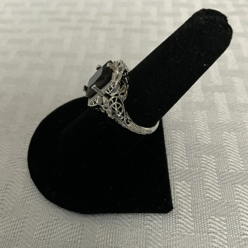 Rhinestone and Lab Created Sapphire Silver Tone Ring
